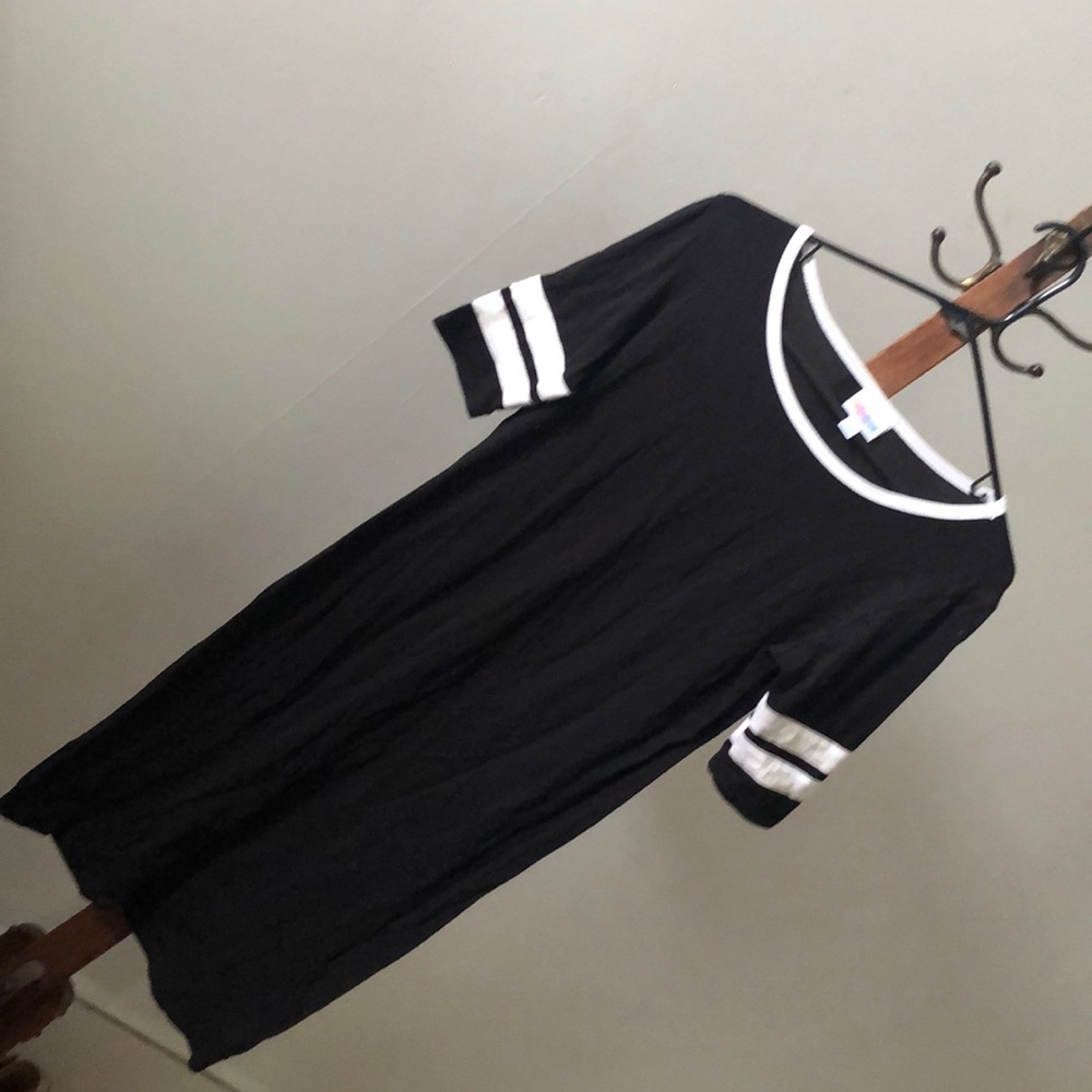 Sporty LulaRoe dress with athletic stripe sleeves